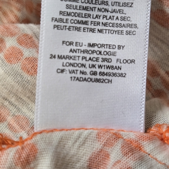 POSTMARK Anthropologie Orange Polka Dot Striped LightweightTop. Size Small - Picture 9 of 11